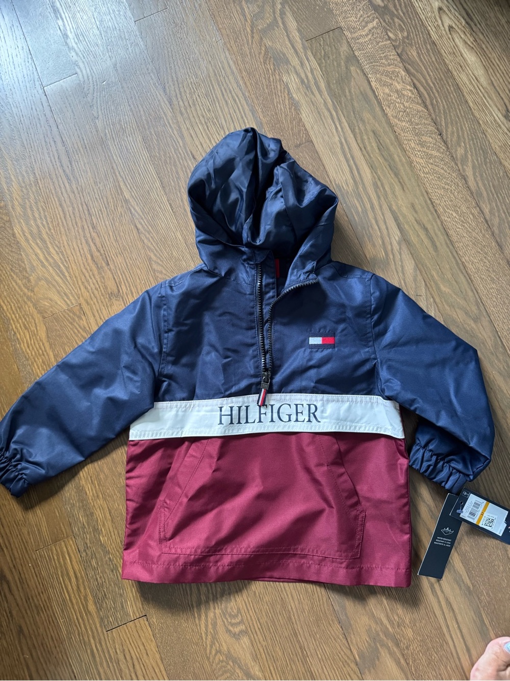 Tommy Hilfiger Kids Navy, Burgundy & White Colorblock Rain Anorak